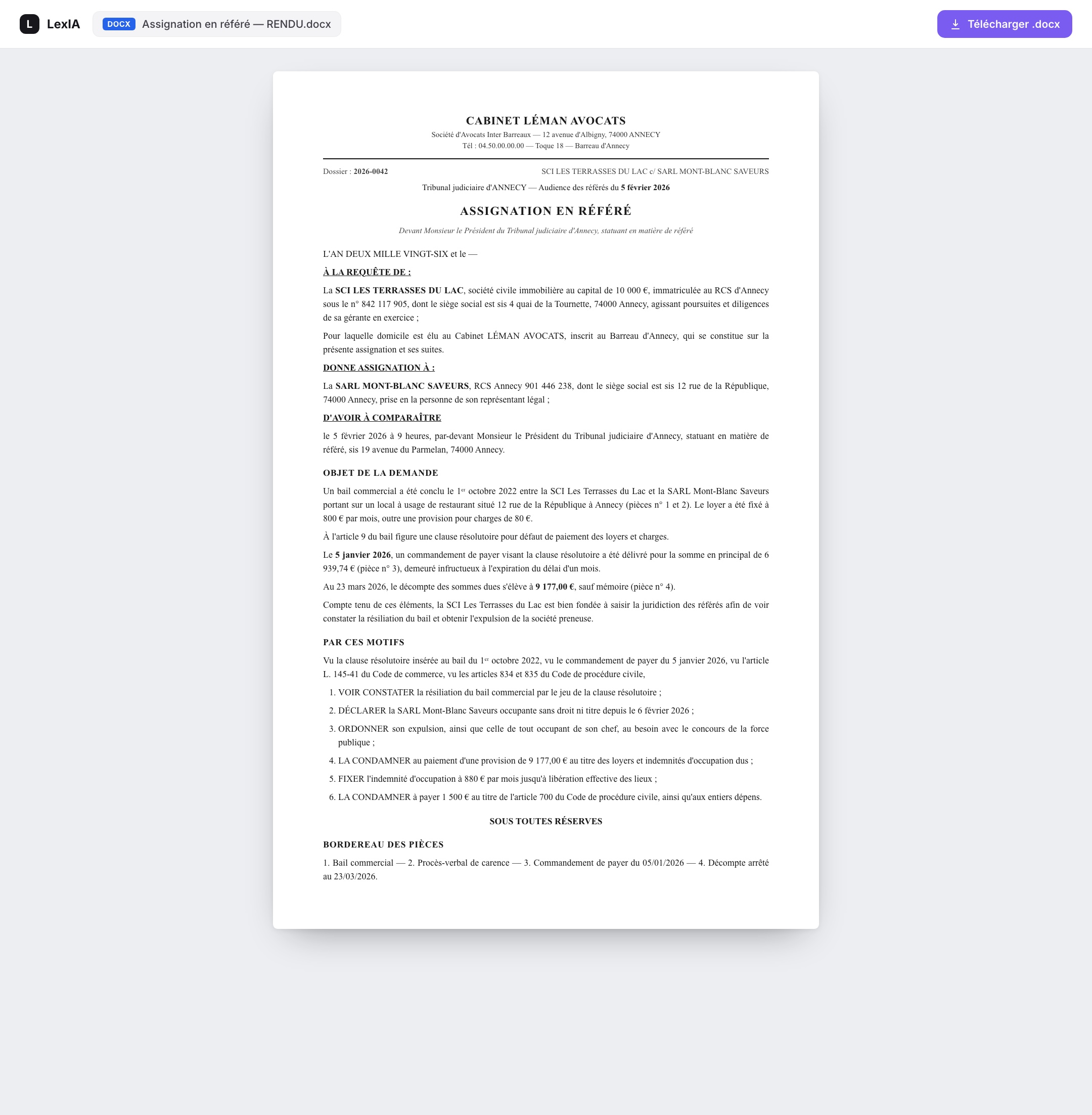 LexIA — Acte .docx généré