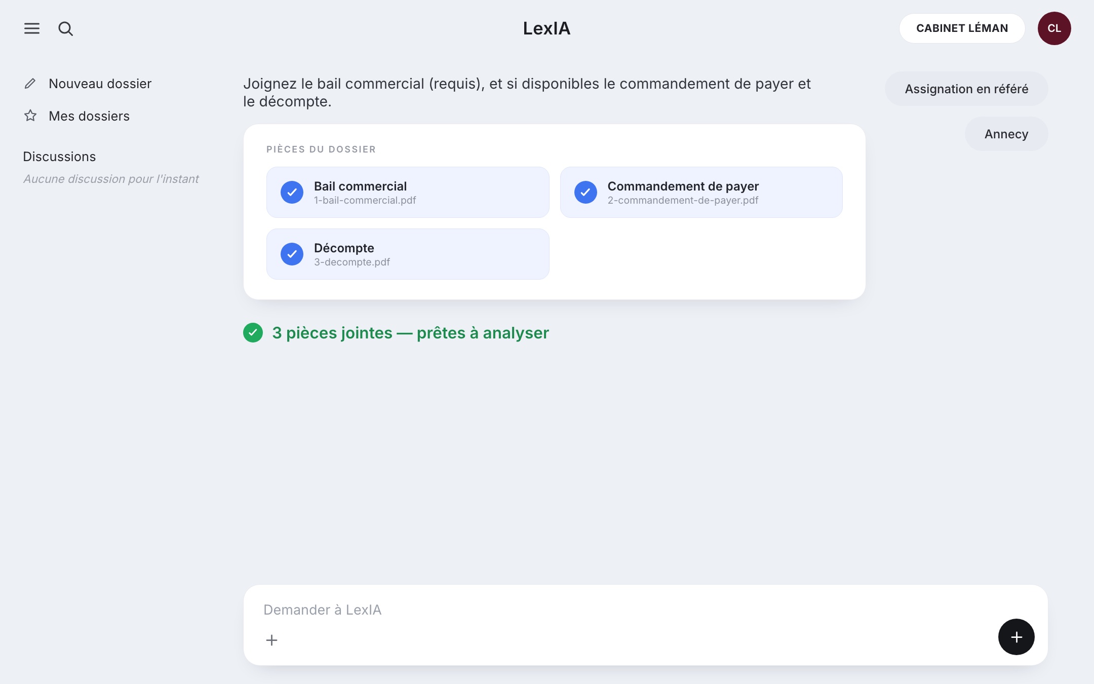 LexIA — Déposer les pièces