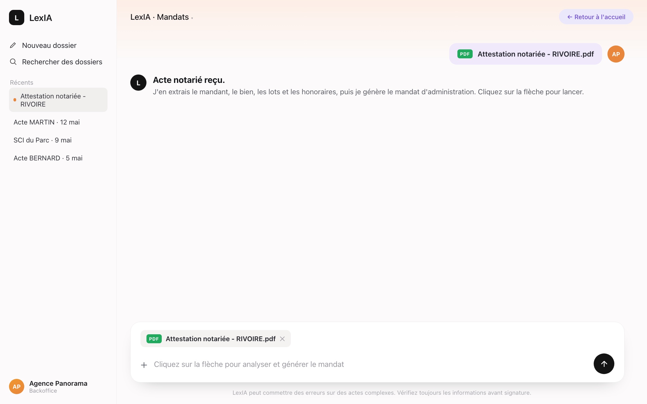 Mandats — Déposer l'acte notarié