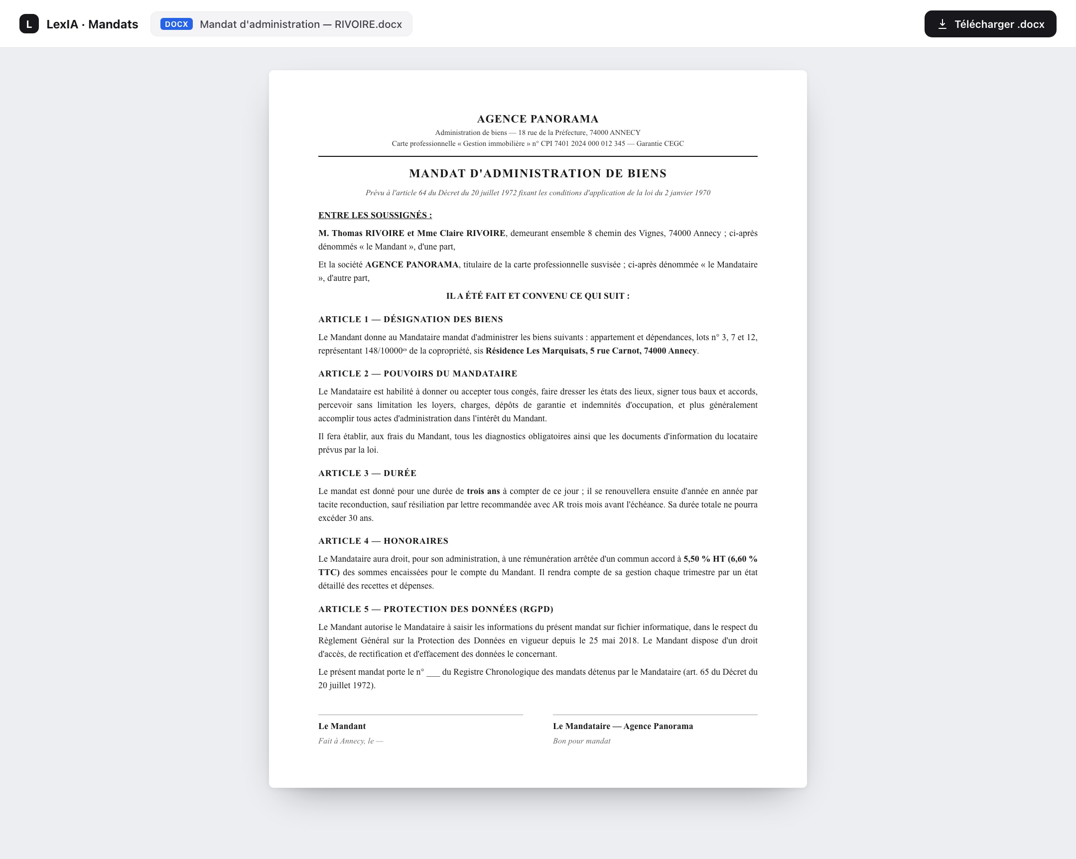 Mandats — Mandat .docx généré